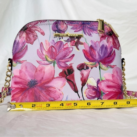 Steve Madden Purple Floral Tropical Print Dome Crossbody Purse - Picture 11 of 16